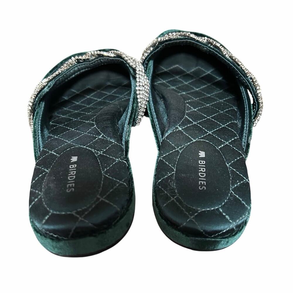 Birdies “the Swan” emerald green velvet and rhinestone strapped slides sz 9 - Picture 4 of 6